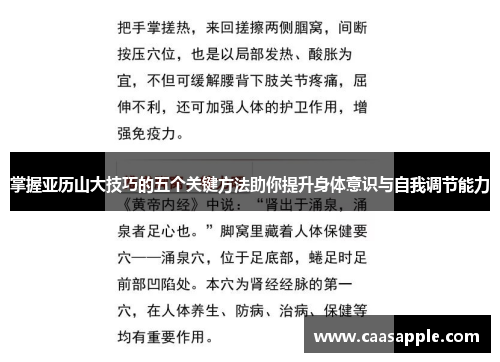 掌握亚历山大技巧的五个关键方法助你提升身体意识与自我调节能力 掌握亚历山大技巧的五个关键方法助你提升身体意识与自我调节能力